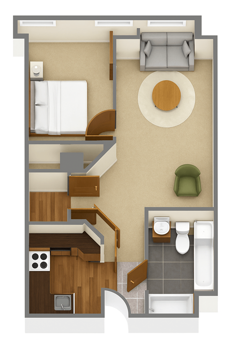 1 Bedroom 1 Bathroom floorplan at Grand Central Market Apartments, Los Angeles, CA